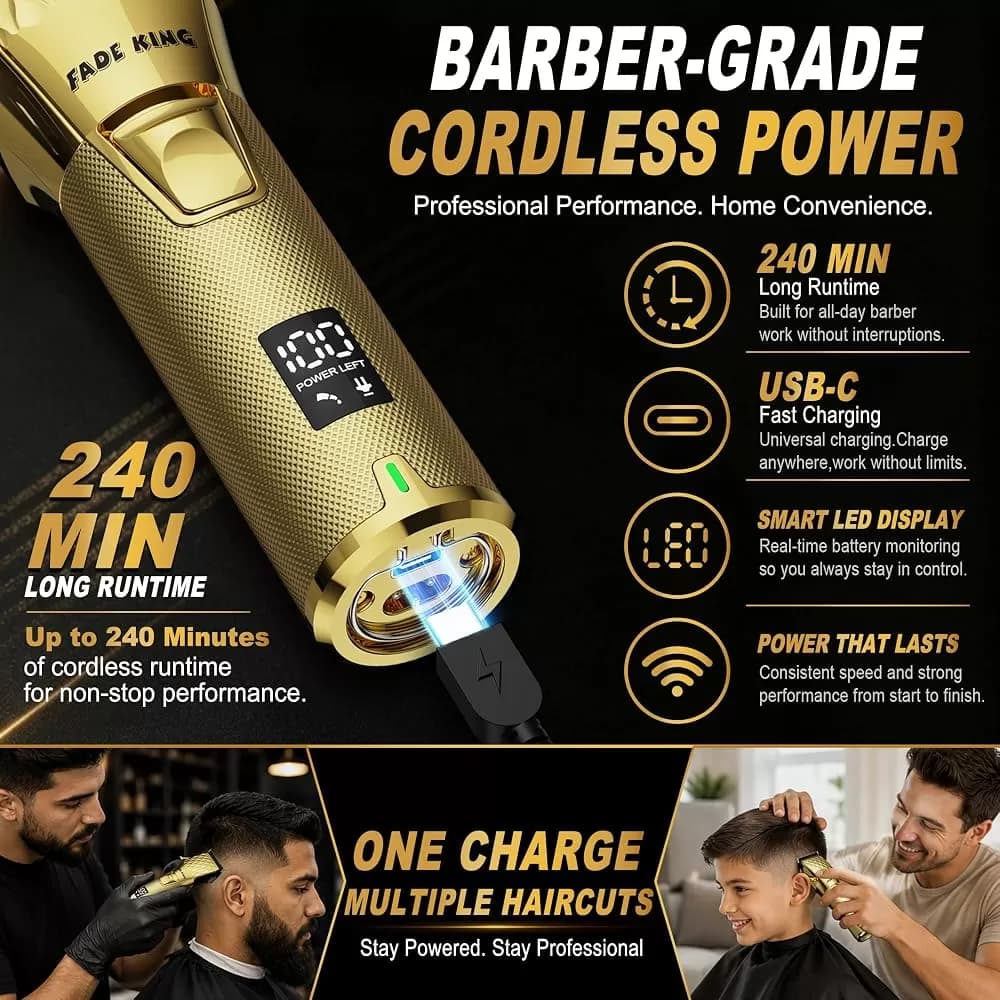 FADEKING Professional Hair Clippers & Beard Trimmer Set for Men – Cordless Barber Clipper & T-Blade Trimmer Grooming Kit, Gold & Bronze — image 3