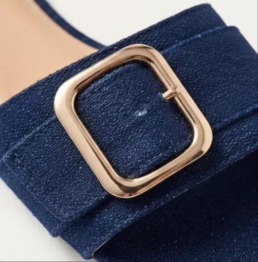 Women's LOFT Denim Slide Sandals with Gold-Tone Buckle — image 4