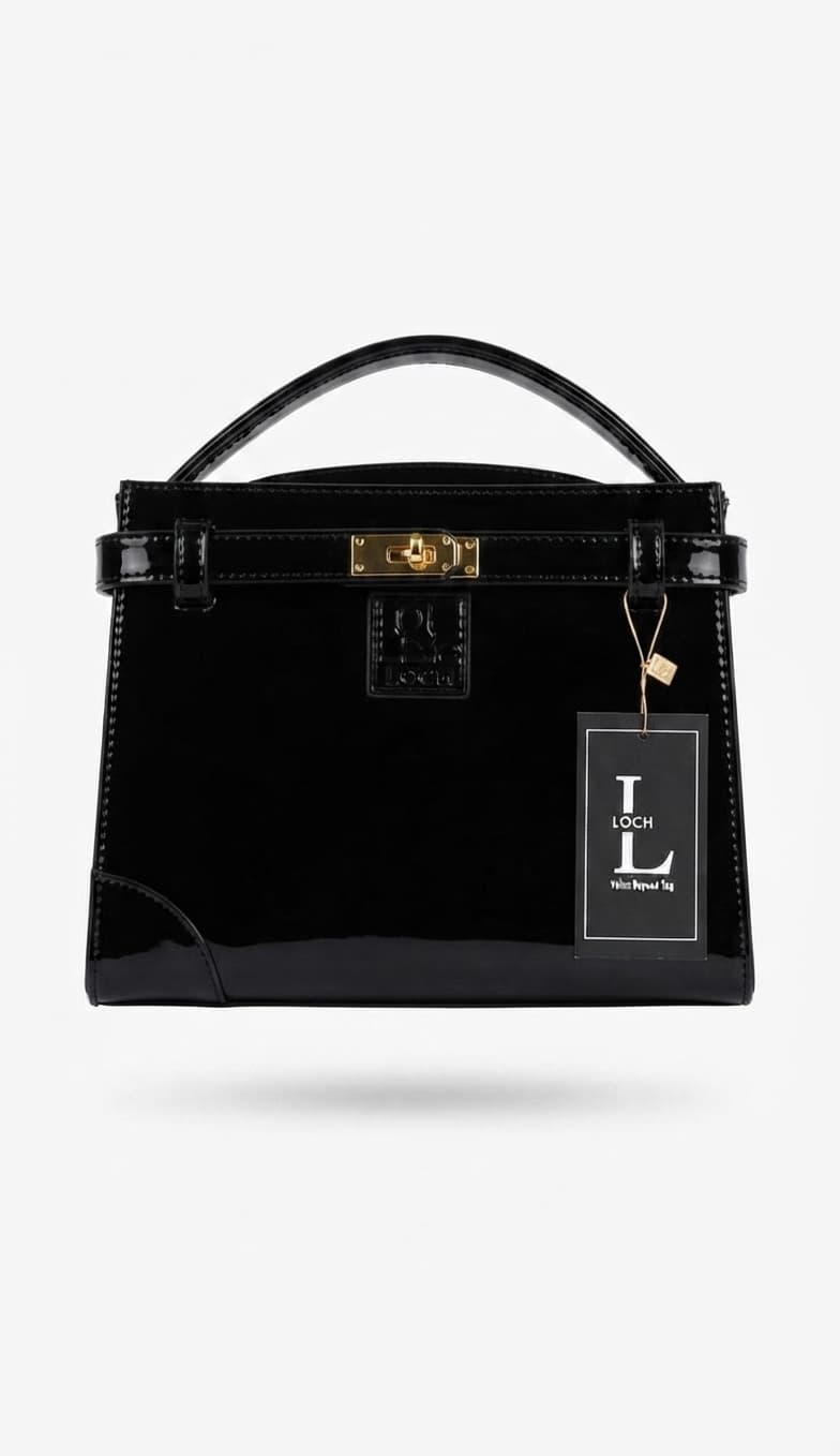 LOCH Classic Black Glossy Patent Leather Structured Top-Handle Satchel — image 2