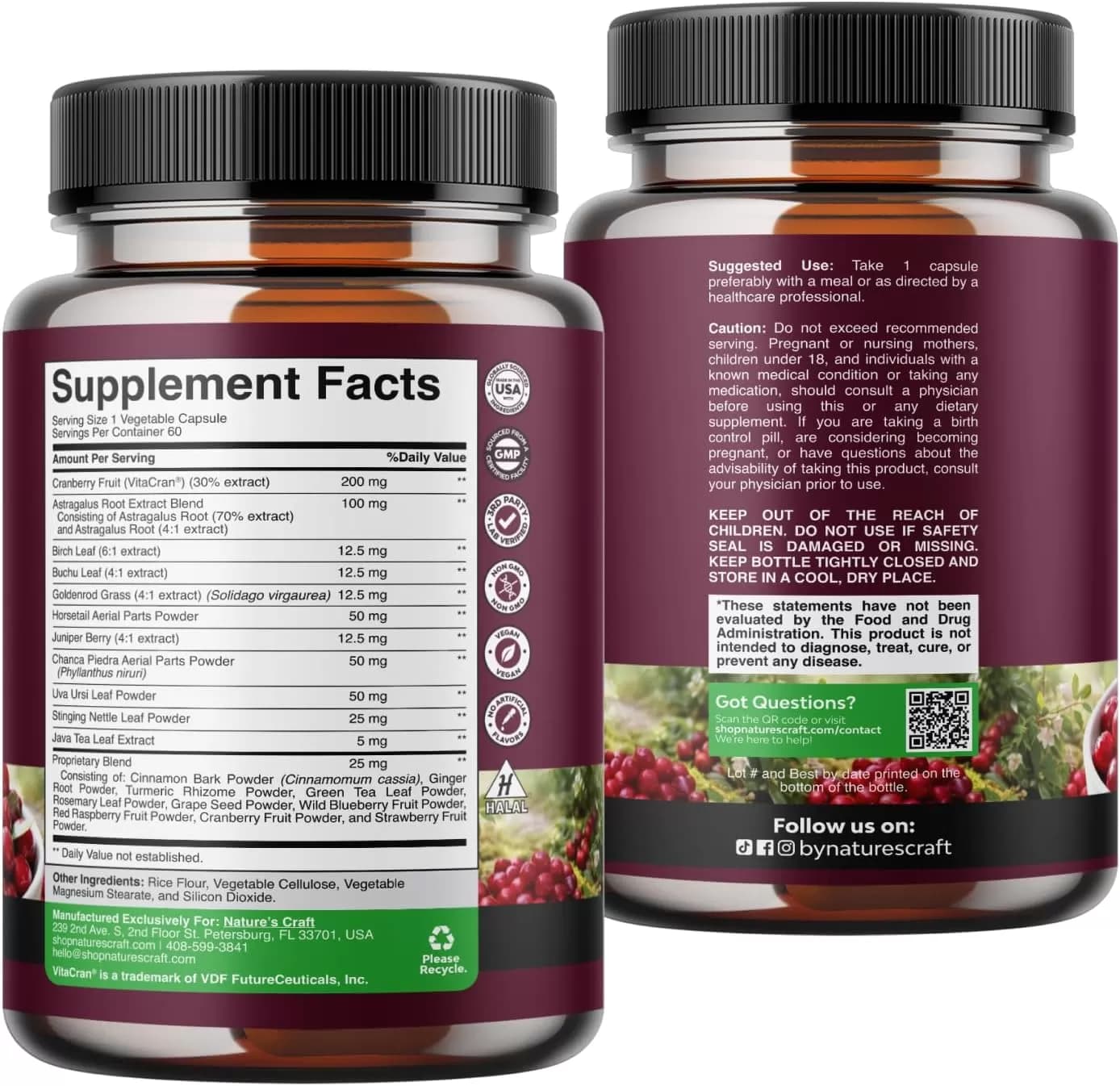 Natures Craft Advanced Kidney Cleanse & Urinary Tract Support – Cranberry, Uva Ursi, Stinging Nettle & Astragalus – Vegan – 60 Capsules — image 5