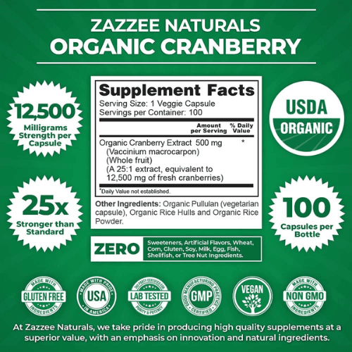 Zazzee USDA Organic Cranberry 25:1 Extract – High-Potency Urinary Tract Support — image 6