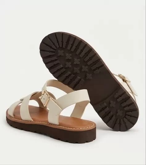 Elegant Cream White Cross-Strap Ankle-Strap Flat Sandals — image 5