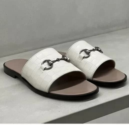 Men's Luxury White Crocodile-Embossed Slip-On Sandals — image 3