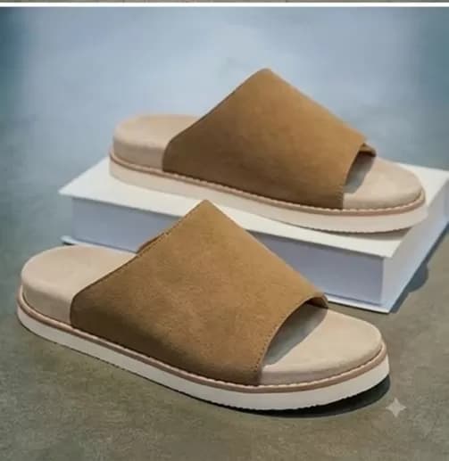 Men's Premium Suede Buckle Slide Sandals – Tan & Beige — image 3