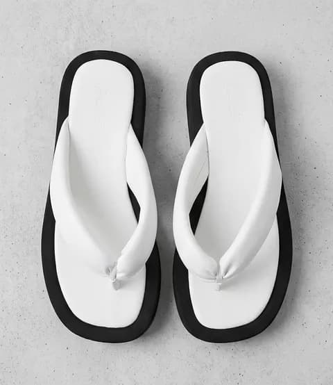 Women's Puffy Platform Thong Sandals – White & Black — image 2