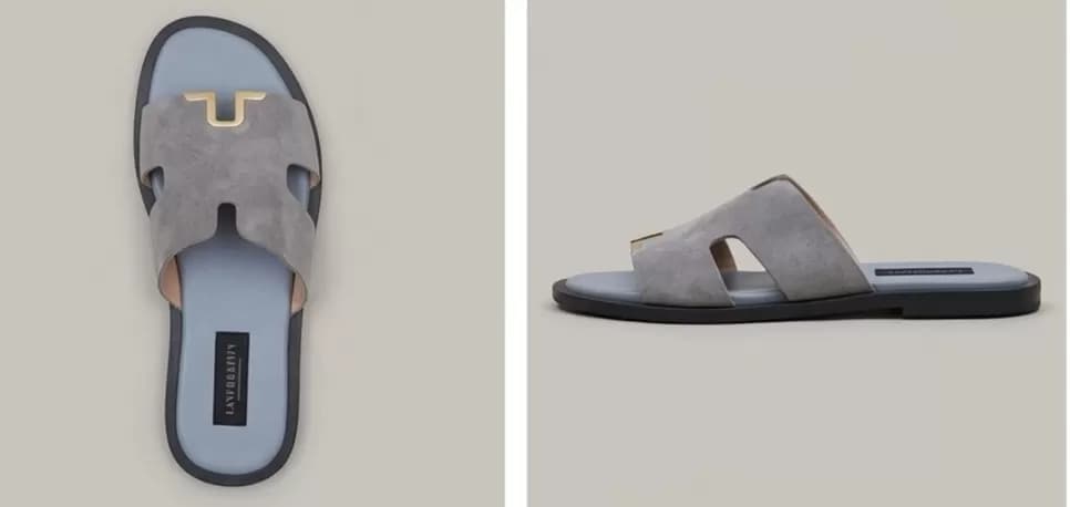 Men's Elegant Grey Suede Slip-On Sandals with Gold-Tone H-Buckle — image 5