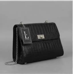 Classic Black Crocodile-Embossed Turn-Lock Structured Handbag's Image