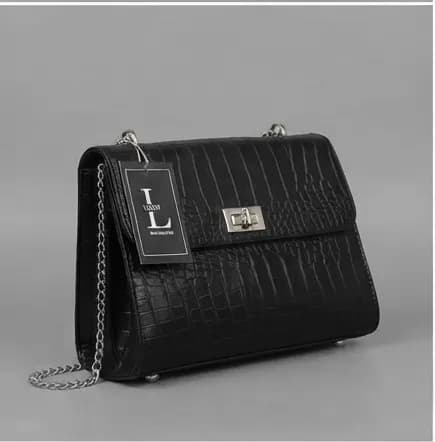 Classic Black Crocodile-Embossed Turn-Lock Structured Handbag — image 1