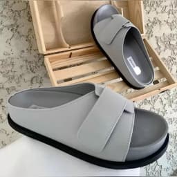 Modern Minimalist Grey Slip-On Comfort Slides with Adjustable Strap's Image