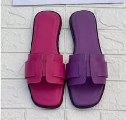 Women's Chic Two-Tone Pink & Purple "H" Strap Flat Slide Sandals's Image