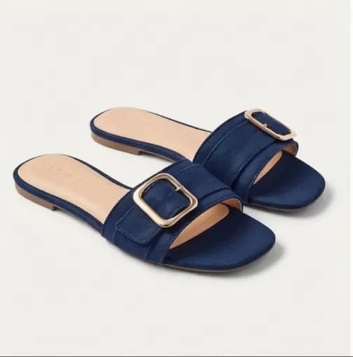 Women's LOFT Denim Slide Sandals with Gold-Tone Buckle — image 2