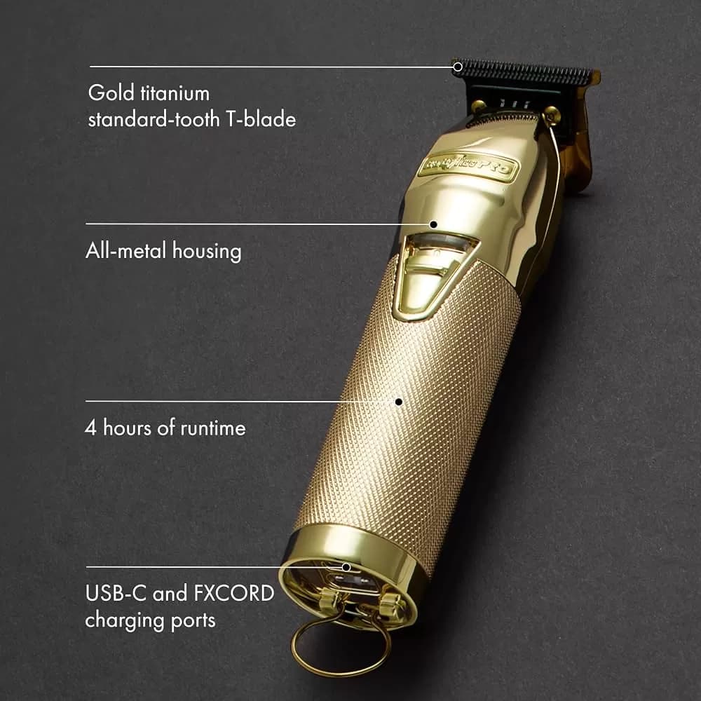BaBylissPRO GoldFX FX787NG Professional Cordless Hair Trimmer – High-Torque Brushless Motor, DLC Titanium T-Blade, USB-C Charging, Gold — image 3
