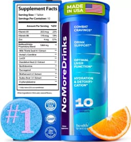 NoMoreDrinks Anti-Alcohol Craving & Liver Detox Support Supplement – 11-in-1 Herbal Formula with Organic Milk Thistle & 5-HTP – Fast-Acting Craving Relief & Energy Support – 1 Tub (Tablet Form)'s Image