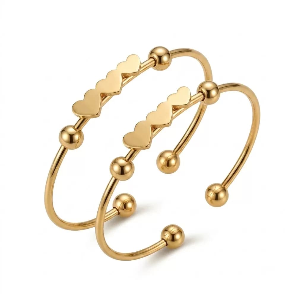 Triple Heart Accent Gold Bangle — image 1