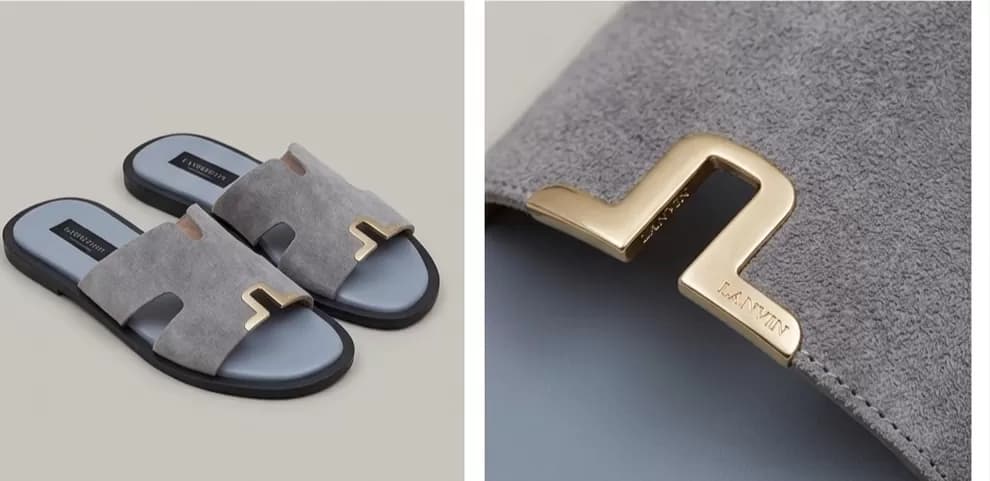 Men's Elegant Grey Suede Slip-On Sandals with Gold-Tone H-Buckle — image 4