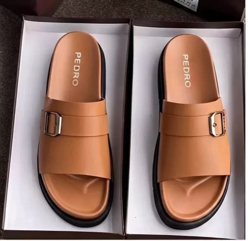 Men's Premium Pedro Branded Leather Buckle Slide Sandals — image 1