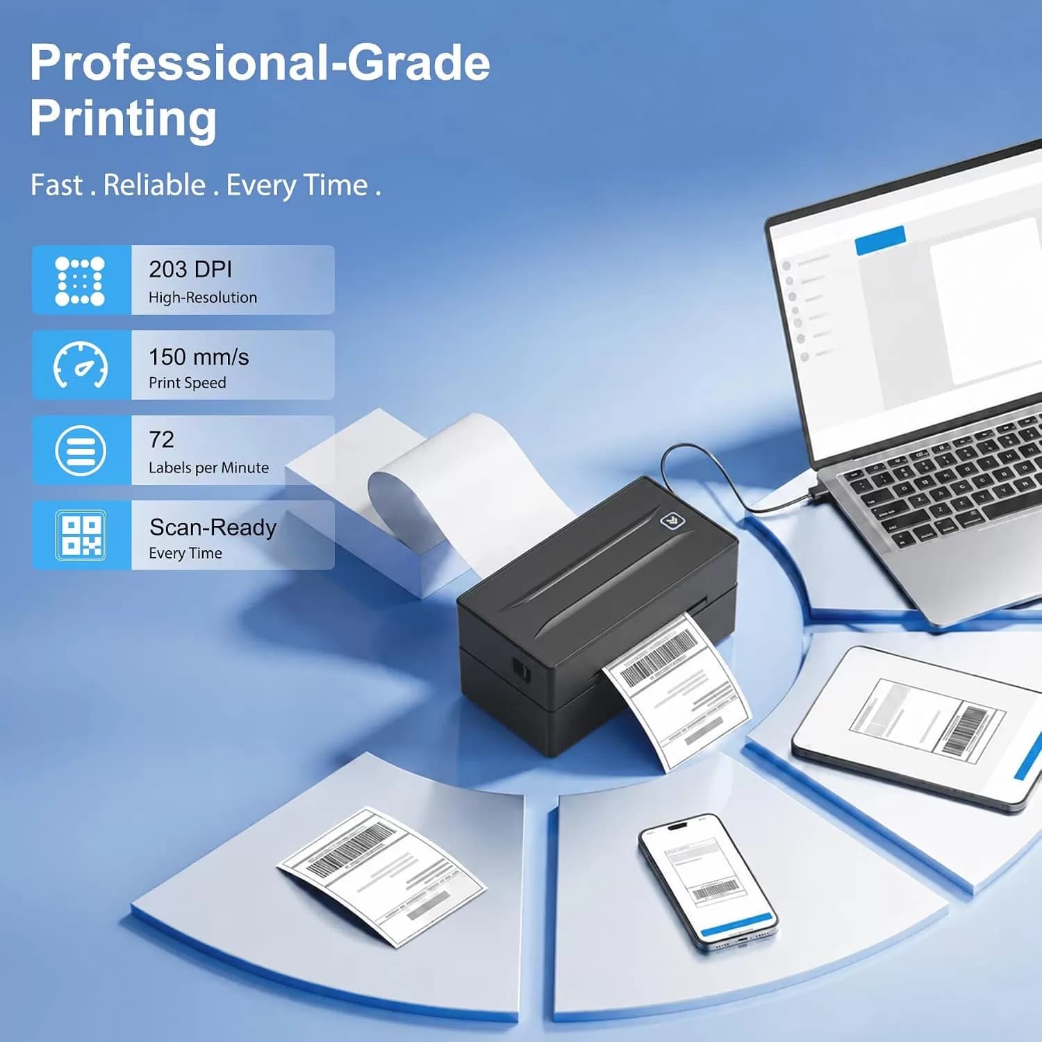 Black NULLTONEX Y813 4x6 Bluetooth Thermal Shipping Label Printer – Wireless Label Maker for iPhone, Android, Windows & Mac — image 3