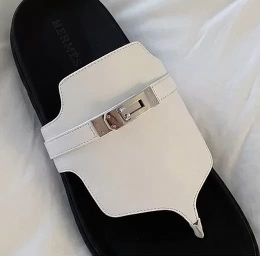 Men's Luxury White Leather Thong Sandals with Silver Metal Hardware — image 2