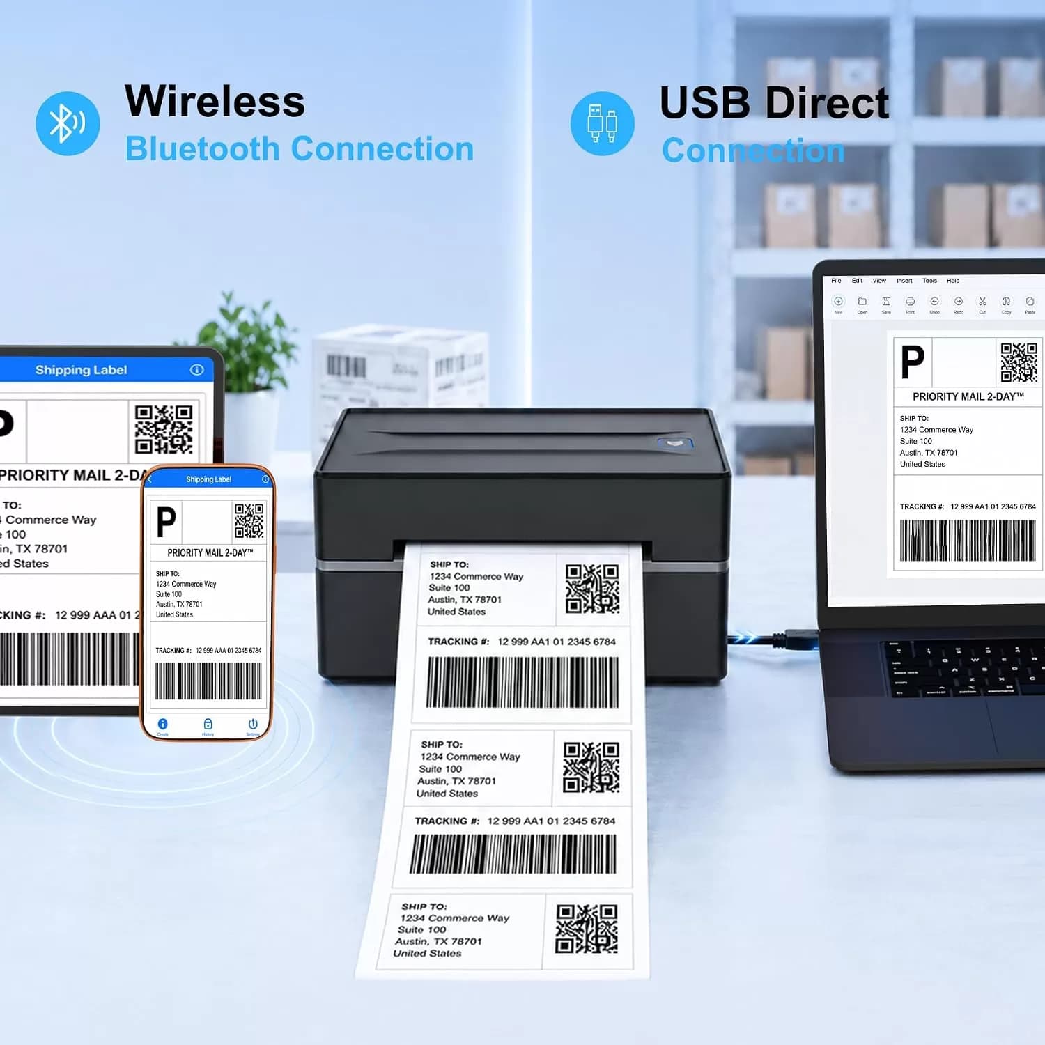 Black NULLTONEX Y813 4x6 Bluetooth Thermal Shipping Label Printer – Wireless Label Maker for iPhone, Android, Windows & Mac — image 5