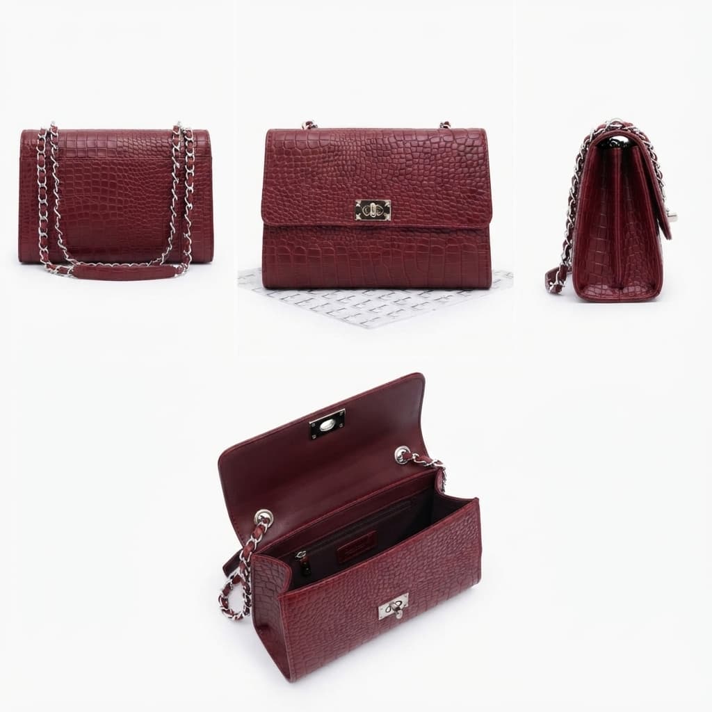 LOCH Luxury Maroon Crocodile-Embossed Chain-Strap Crossbody Handbag — image 3