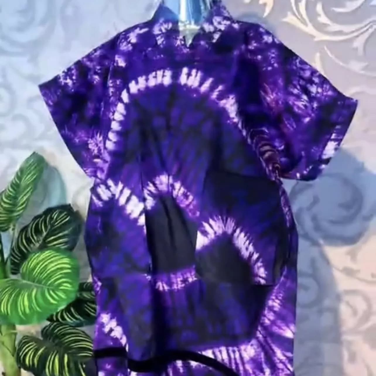 Purple Adire Tie-Dye Boubou Gown with Mandarin Collar — image 1