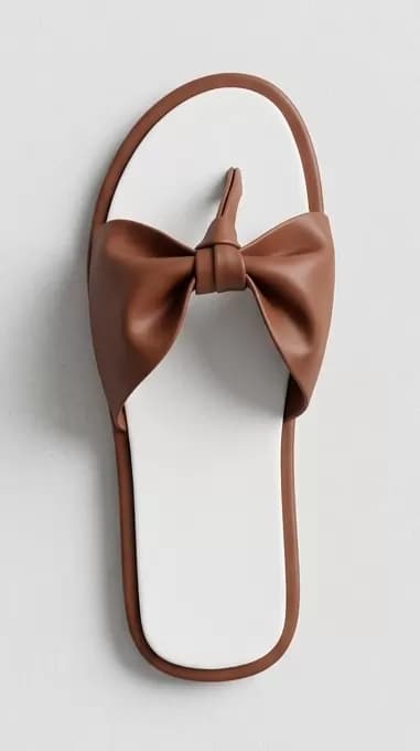 Chic Tan and White Bow Thong Flat Sandals — image 2