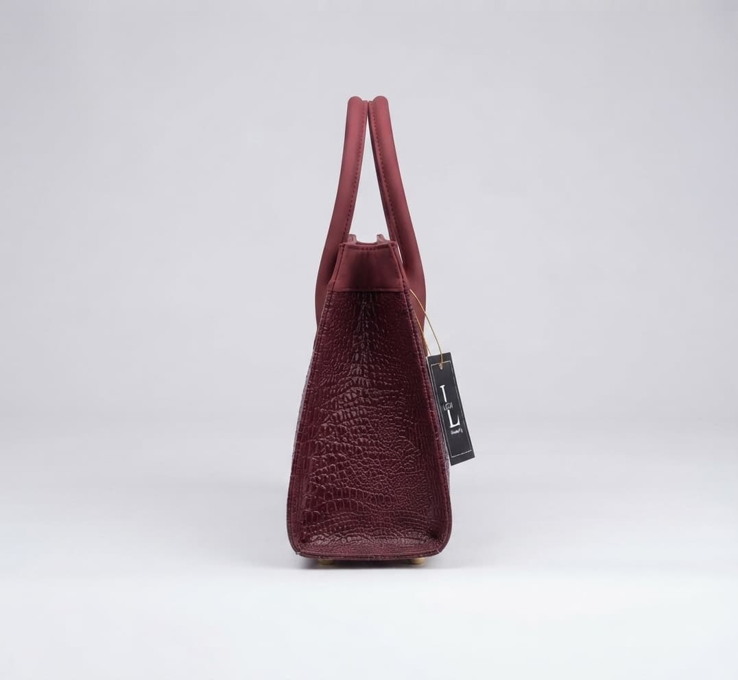 Executive Maroon Dual-Handle Crocodile-Embossed Tote Bag — image 2