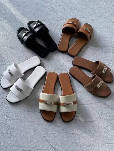 Designer-Inspired Leather Slide Sandals Collection with Iconic Hardware — image 1