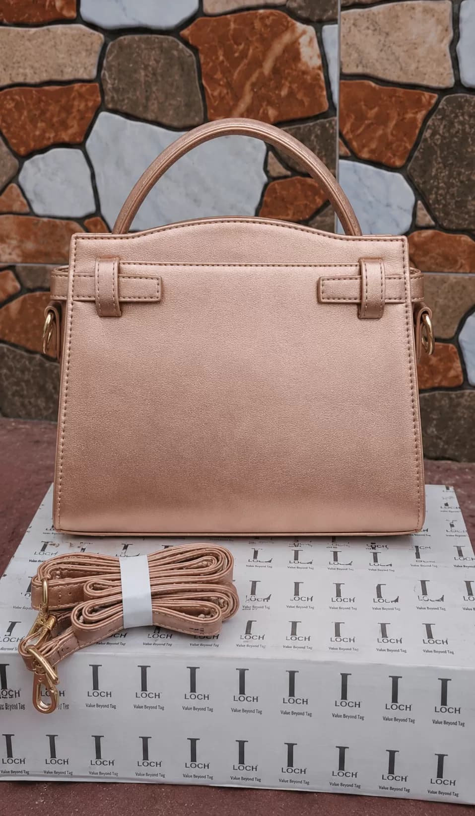 Elegant Rose Gold Structured Satchel & Crossbody Handbag — image 3