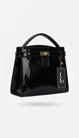 LOCH Classic Black Glossy Patent Leather Structured Top-Handle Satchel's Image