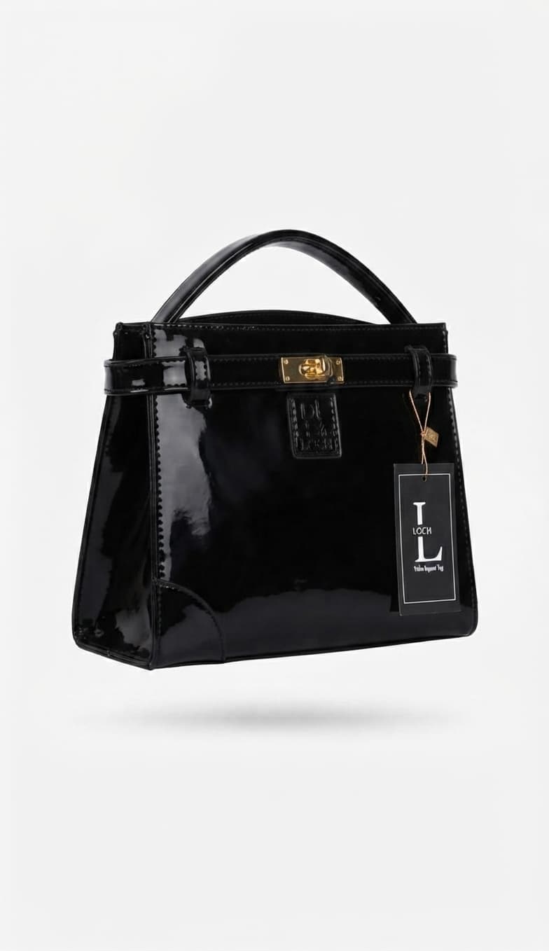 LOCH Classic Black Glossy Patent Leather Structured Top-Handle Satchel — image 1