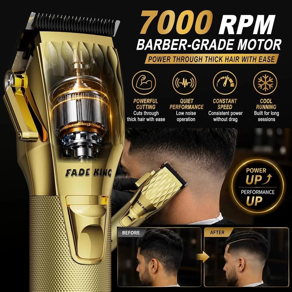 FADEKING Professional Hair Clippers & Beard Trimmer Set for Men – Cordless Barber Clipper & T-Blade Trimmer Grooming Kit, Gold & Bronze — image 4