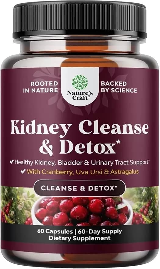 Natures Craft Advanced Kidney Cleanse & Urinary Tract Support – Cranberry, Uva Ursi, Stinging Nettle & Astragalus – Vegan – 60 Capsules — image 1