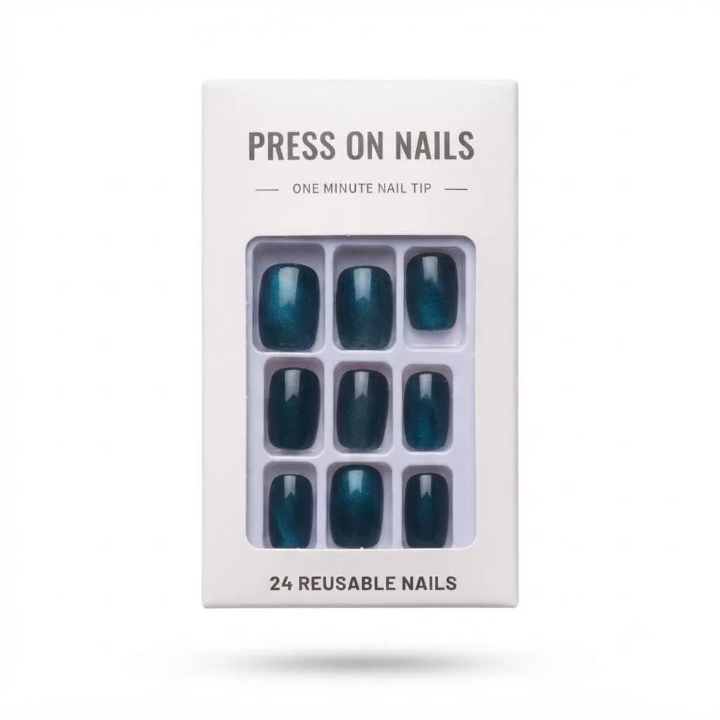 Deep Teal Cat Eye Press On Nails — image 1