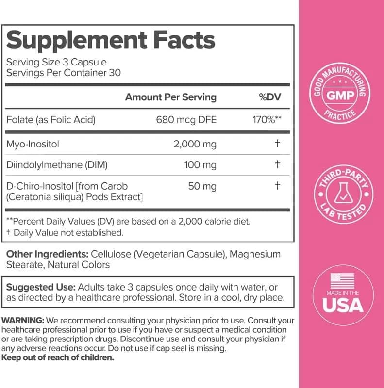 O Positiv FLO Ovarian Support Capsules – Hormone Balance Supplement for Women with Inositol, DIM & Folic Acid – Supports Healthy Ovulation & Menstrual Cycle Regularity – 30 Servings, Vegan — image 4