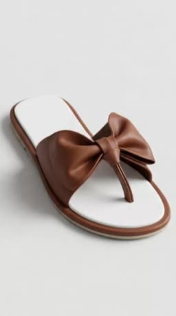Chic Tan and White Bow Thong Flat Sandals's Image