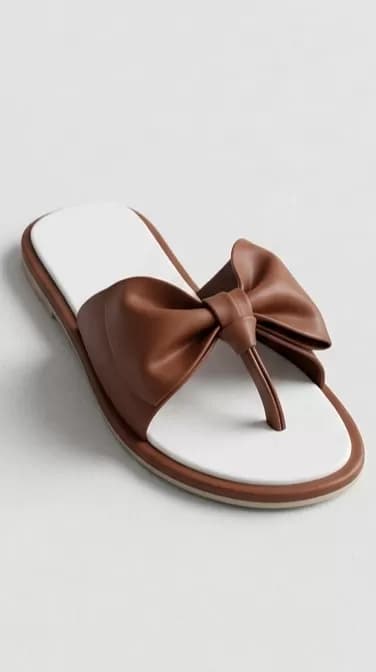 Chic Tan and White Bow Thong Flat Sandals — image 1