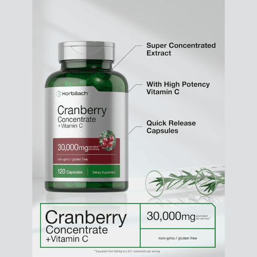 Horbäach Cranberry Concentrate Extract Pills + Vitamin C – Triple Strength Formula — image 3