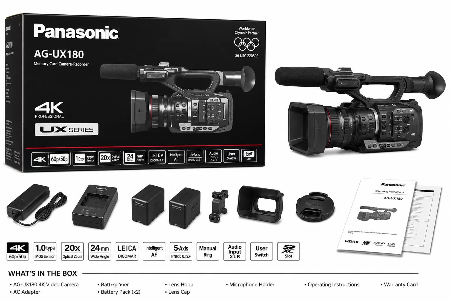 Panasonic AG-UX180 4K Memory Card Camera-Recorder — image 1