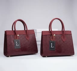 Executive Maroon Dual-Handle Crocodile-Embossed Tote Bag's Image