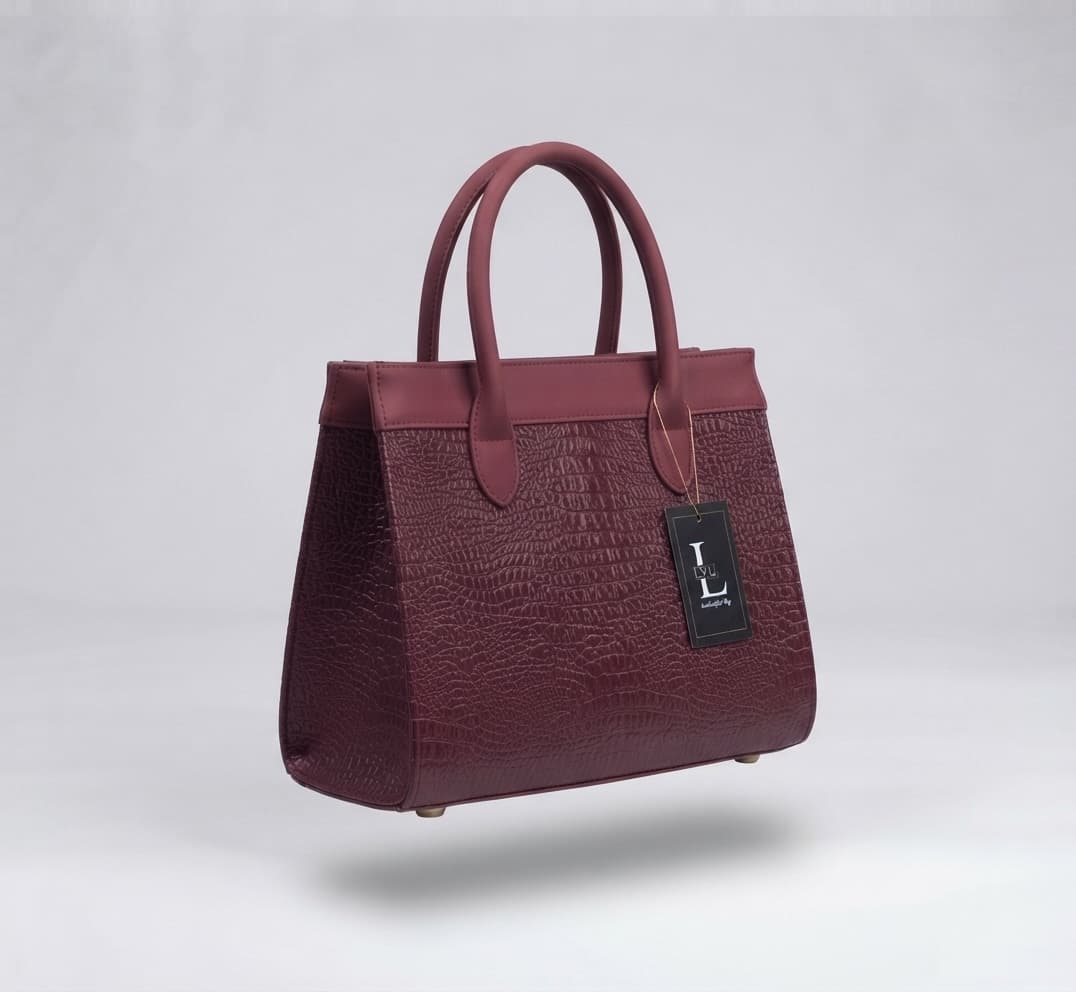 Executive Maroon Dual-Handle Crocodile-Embossed Tote Bag — image 3