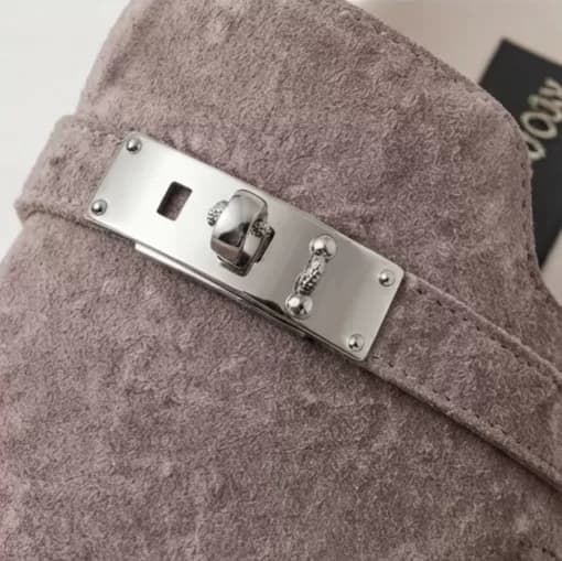 Men's Luxury Taupe Suede T-Bar Slip-On Sandals with Silver-Tone Clasp — image 2