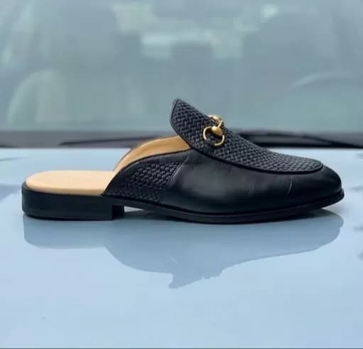 Luxury Black Textured Horsebit Mule Loafers — image 2