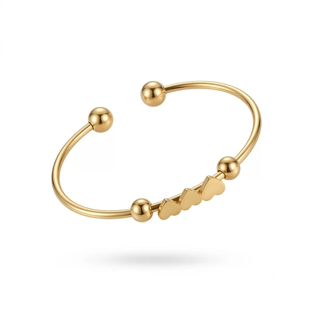 Triple Heart Accent Gold Bangle — image 2