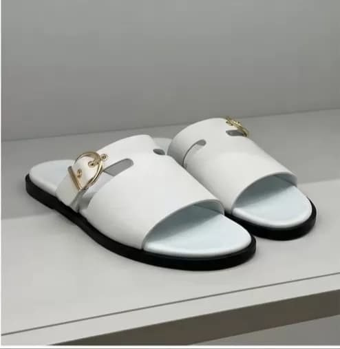 Women's Elegant White Slide Sandals with Gold Buckle Accent — image 4