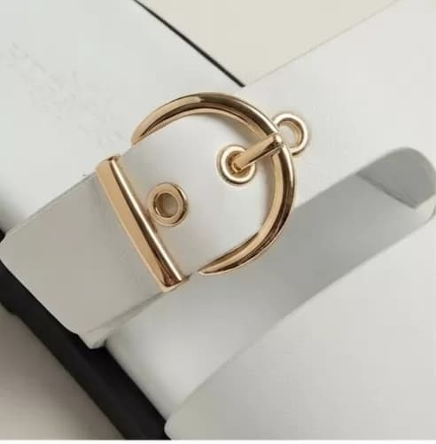 Women's Elegant White Slide Sandals with Gold Buckle Accent — image 3