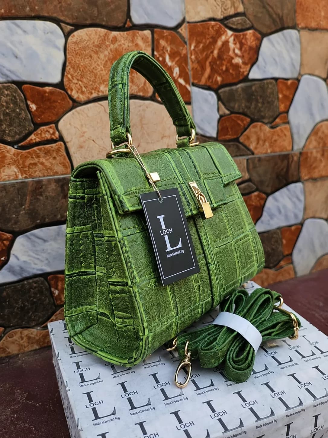 Vibrant Green Crocodile-Embossed Top-Handle Satchel with Padlock — image 2