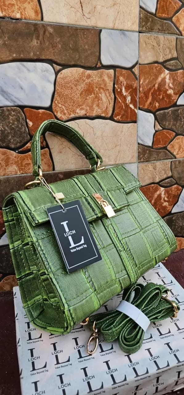 Vibrant Green Crocodile-Embossed Top-Handle Satchel with Padlock — image 1