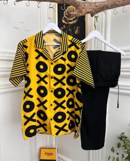 Men's Premium Print Short Sleeve Shirt & Drawstring Trouser 2-Piece Set's Image