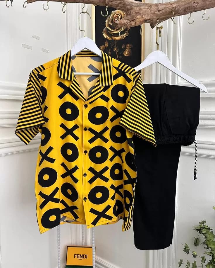 Men's Premium Print Short Sleeve Shirt & Drawstring Trouser 2-Piece Set — image 1